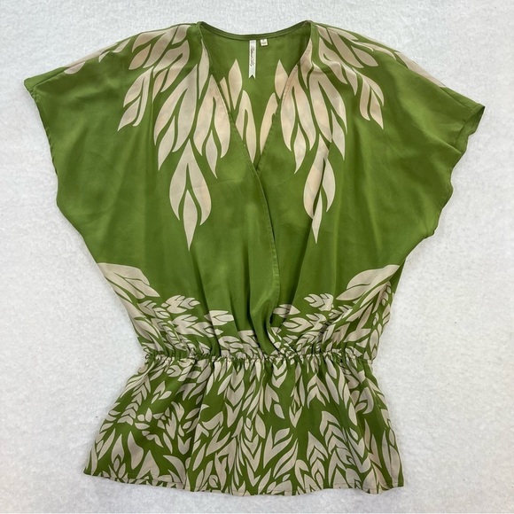 Petticoat Alley Tops - Petticoat Alley Silk Green Floral Plunge Criss Cross Blouse Size Small
